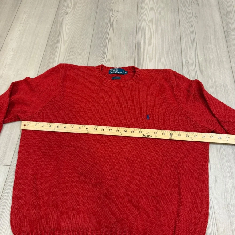 Polo Ralph Lauren Red Cotton Crewneck Sweater Mens XL Blue Pony Logo